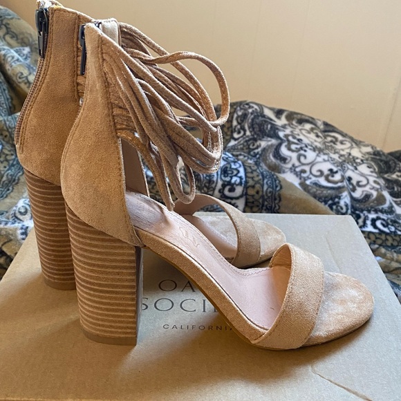 Oasis Tan Suede Heeled Sandals - Picture 4 of 12